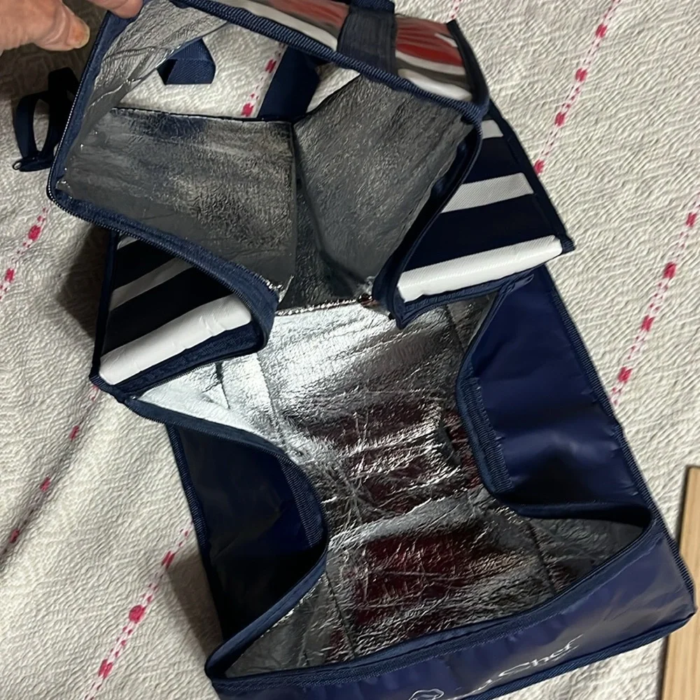 The Pampered Chef Blue and Red Striped Tote